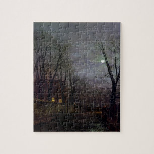Moonlit Street Scene, 1882 (oil on canvas) 2 Jigsaw Puzzle