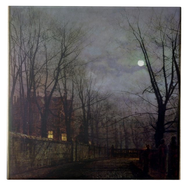 Moonlit Street Scene, 1882 (oil on canvas) 2 Tile (Front)
