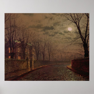 Moonlit Street Scene, 1882 (oil on canvas) Poster