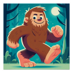 Moonlit Stroll: The Happy Bigfoot Poster