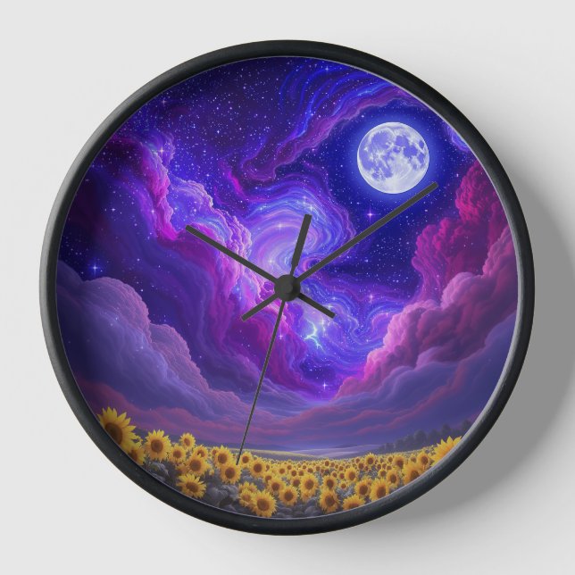 Moonlit Sunflower Sky Wall Clock (Front)