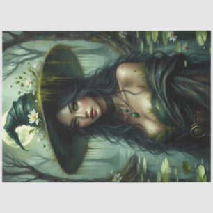 Moonlit Swamp Witch with Daisies in Marsh Tissue Paper