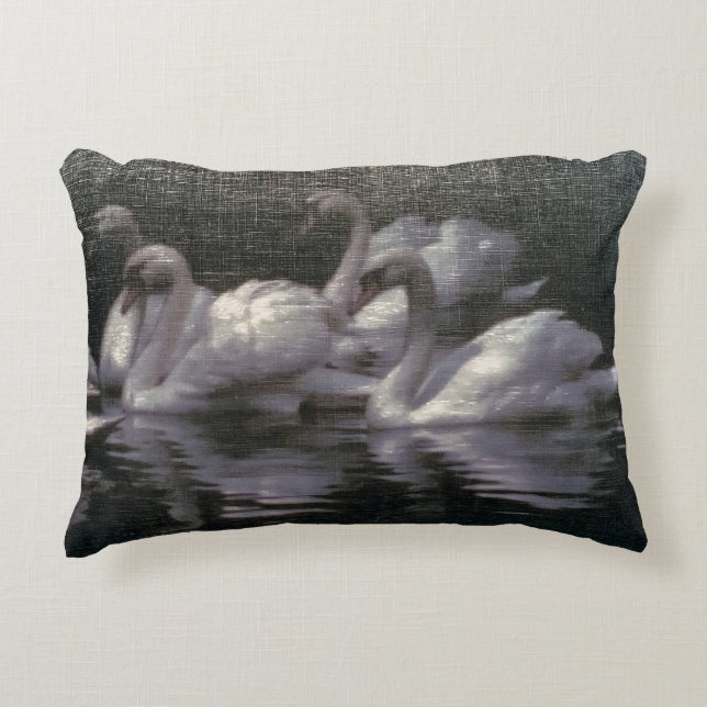 Moonlit Swan Lake Decorative Cushion (Front)