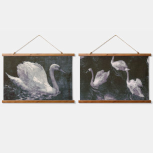 Moonlit Swan Lake Hanging Tapestry