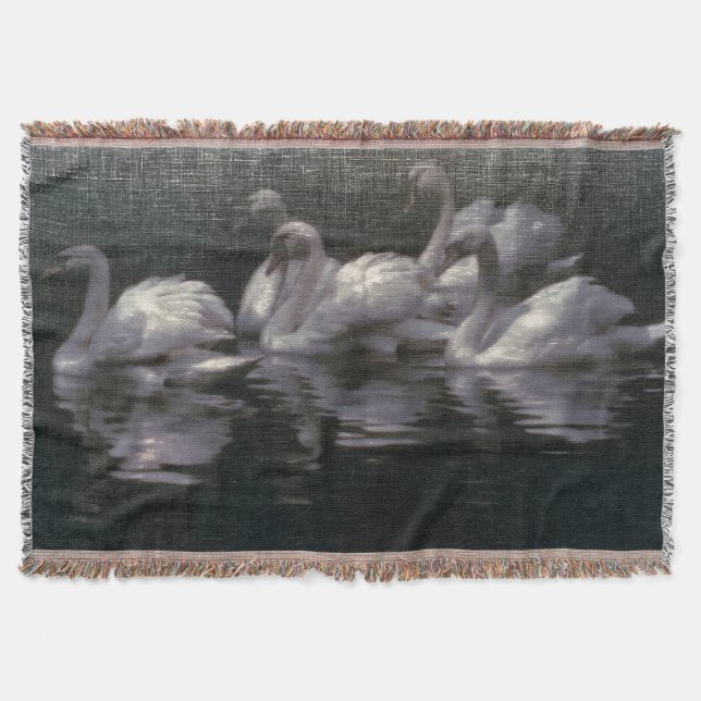 Moonlit Swan Lake Throw Blanket (Front)