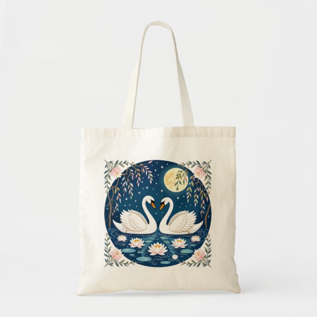 Moonlit Swan Serenade Tote Bag (Front)