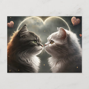 Moonlit Sweetheart Cats Valentine Postcard
