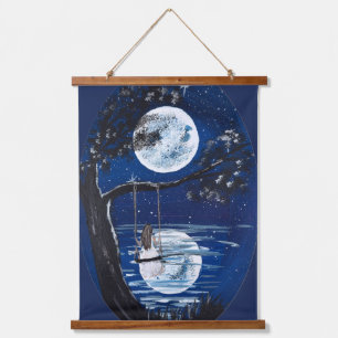 Moonlit Swing by the Lake-handmade artwork Hanging Tapestry