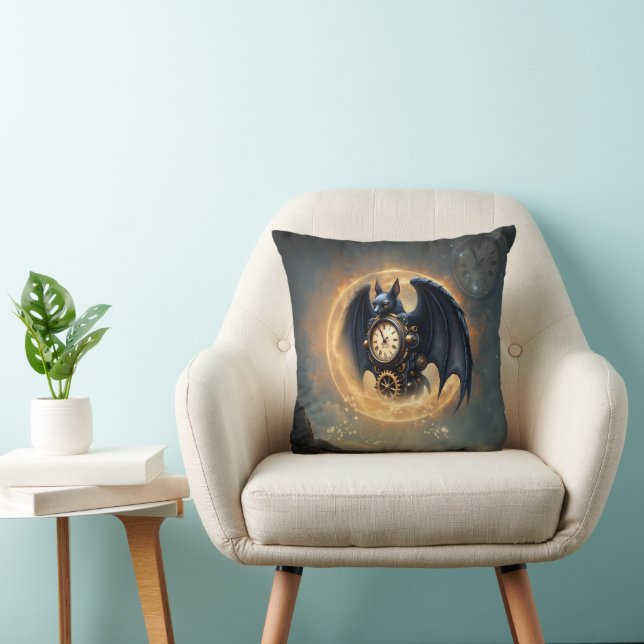 Moonlit Timekeeper – Steampunk Bat  Cushion (Chair)