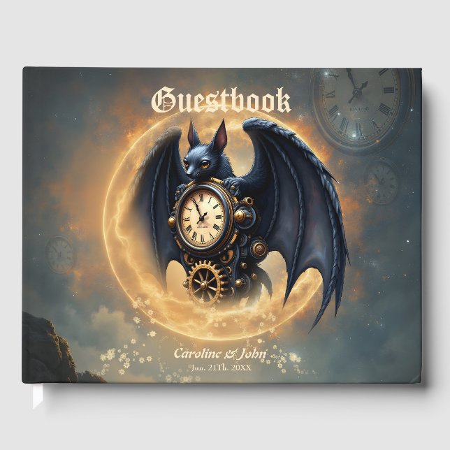 Moonlit Timekeeper – Steampunk Bat  Guest Book (Front)