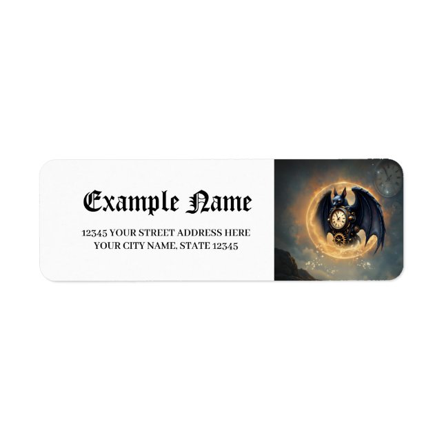 Moonlit Timekeeper – Steampunk Bat Return Address Label (Front)