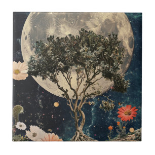 Moonlit Tree & Blossoms Ceramic Tile