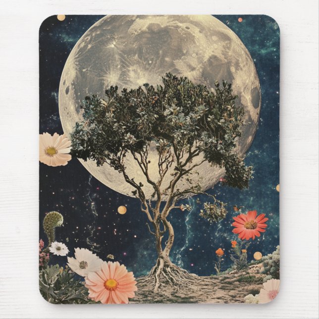 Moonlit Tree & Blossoms Mouse Pad (Front)