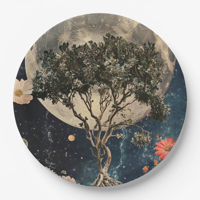 Moonlit Tree & Blossoms Paper Plate (Front)