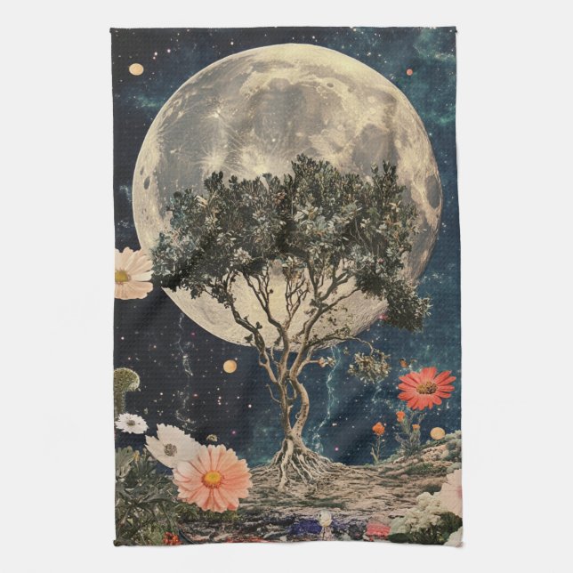 Moonlit Tree & Blossoms Tea Towel (Vertical)