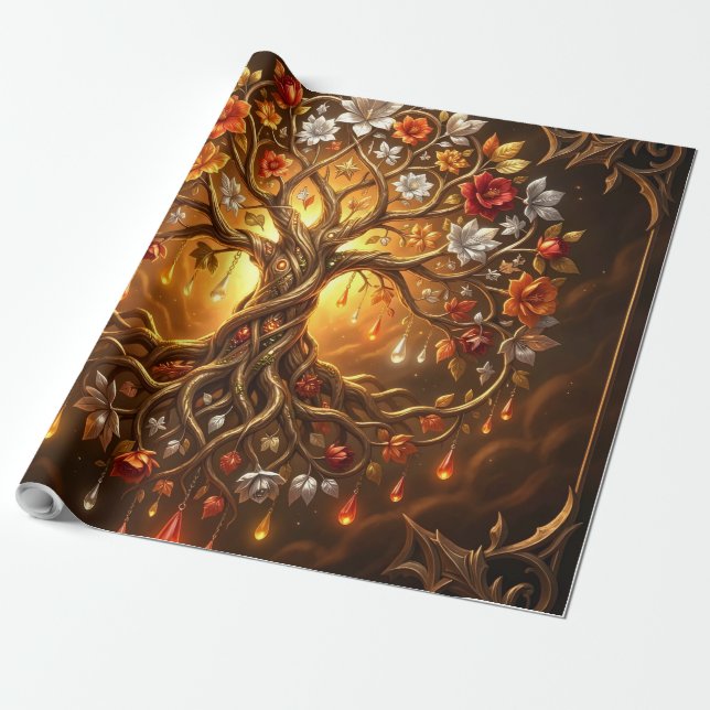 Moonlit Tree of Embered Eternity Wrapping Paper (Unrolled)