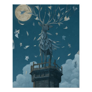 Moonlit Tree of Light and Flight Poster