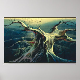 Moonlit Tree Trunk - Magic Realism Eyvind Earle Poster