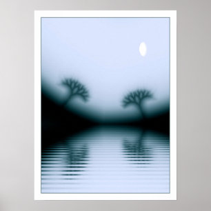 Moonlit Trees and Lake Poster