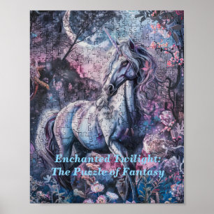 Moonlit Unicorn Puzzle - Mystical Night Fantasy Poster