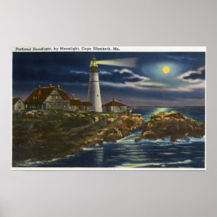 Moonlit View of the Portland Head Lighthouse Poster
