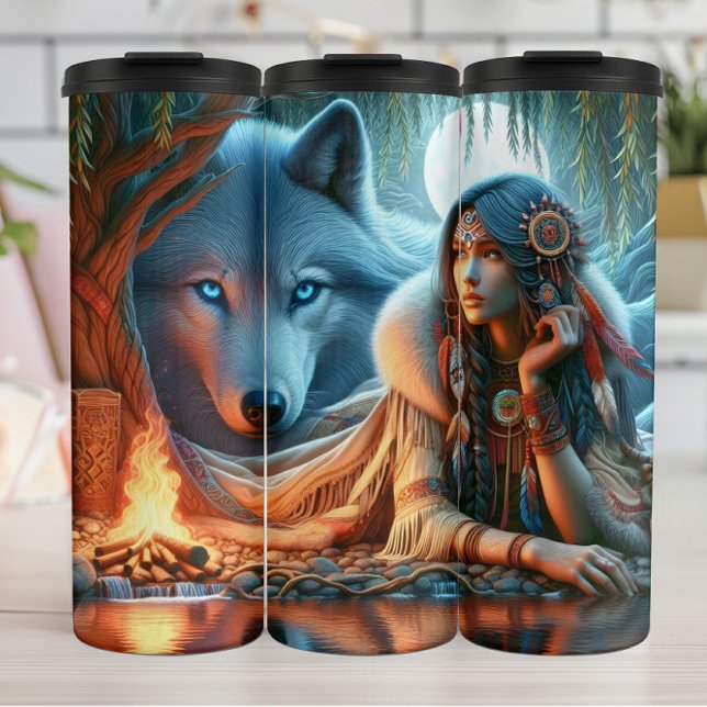 Moonlit Vigil, Wolf's Watch, Arizona Night. Thermal Tumbler (Creator Uploaded)