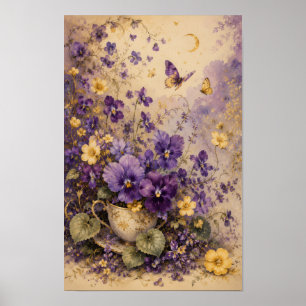 MOONLIT VIOLET TEA GARDEN ART POSTER