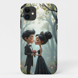 Moonlit Vows – A Cute Gothic Wedding Moment. iPhone 11 Case