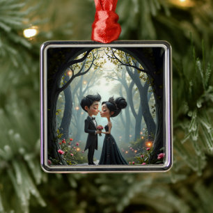 Moonlit Vows – A Cute Gothic Wedding Moment. Metal Ornament