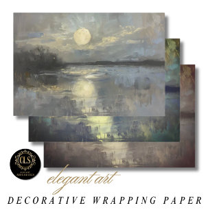 Moonlit Watercolor Landscape Wrapping Paper Sheet