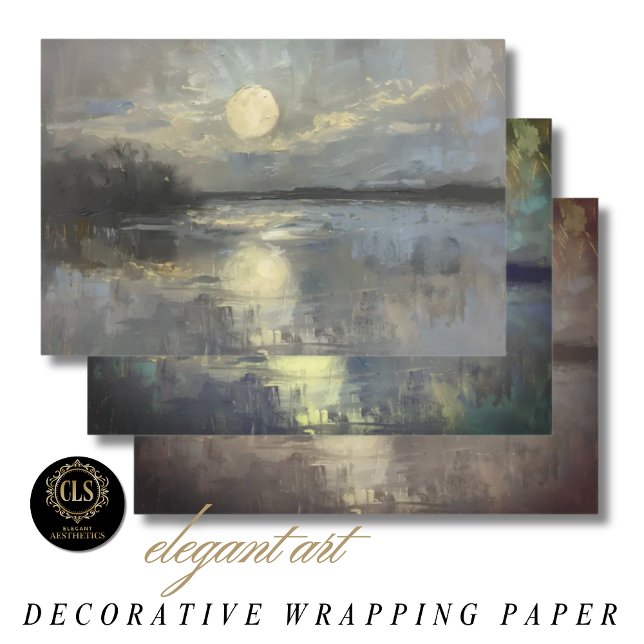 Moonlit Watercolor Landscape  Wrapping Paper Sheet (Wrapping Paper - Moonlit Landscape in Watercolor)