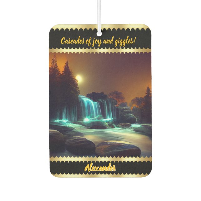 Moonlit waterfall night scene car air freshener (Front)