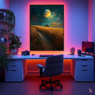 Moonlit Wheat Field - Tranquil Night Landscape Poster