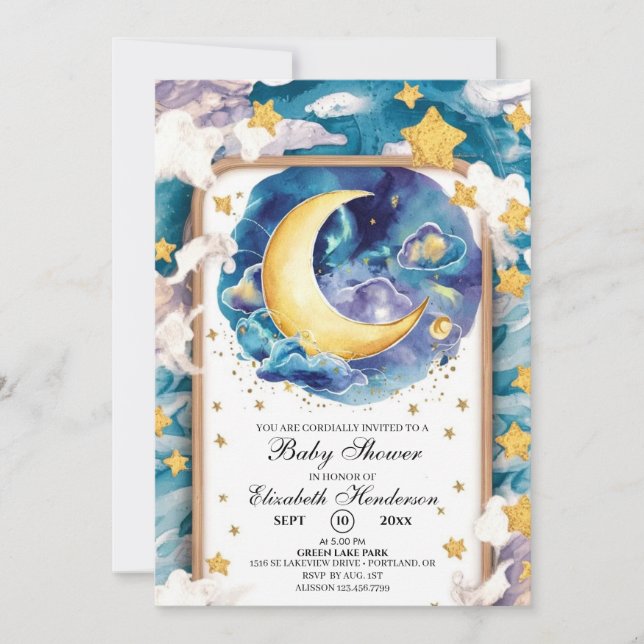 Moonlit Whimsical Celestial Baby Shower Invitation (Front)