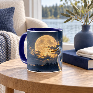 Moonlit White Egret Golden Moon Wetland Mug