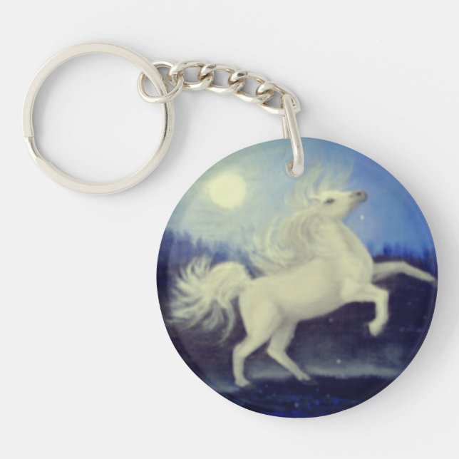 Moonlit White Horse Acrylic Keychain (Front)