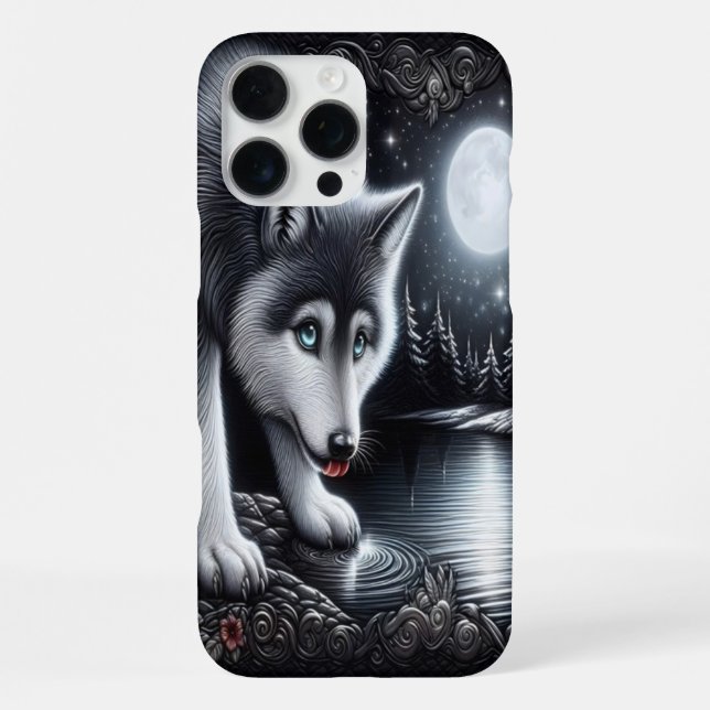 Moonlit White Wolf Reflection iPhone Case (Back)