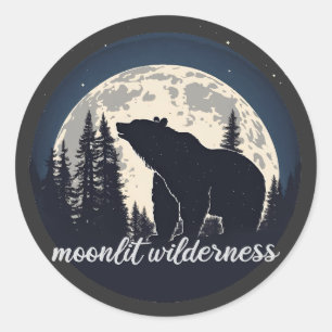 Moonlit Wilderness nature bear silhouette Classic Round Sticker