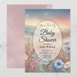 Moonlit Wildflower Whispers Baby Shower Invitation