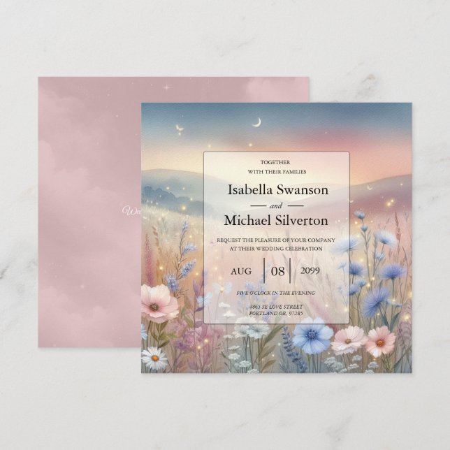 Moonlit Wildflower Whispers Wedding Invitation (Front/Back)