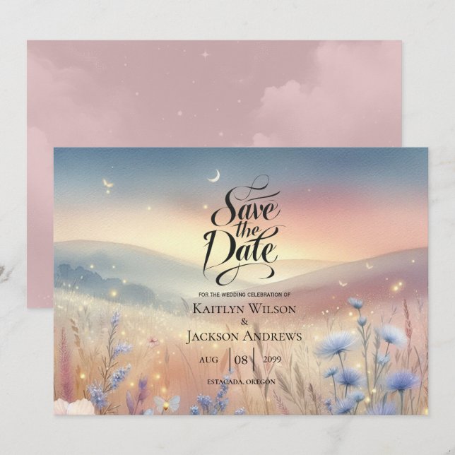 Moonlit Wildflower Whispers Wedding Save The Date (Front/Back)