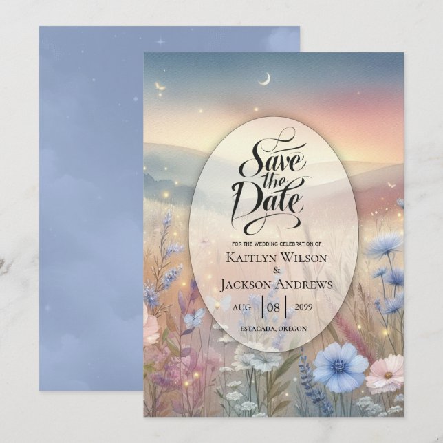 Moonlit Wildflower Whispers Wedding Save The Date (Front/Back)