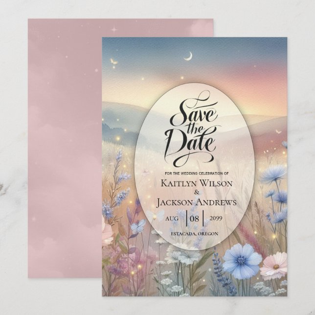 Moonlit Wildflower Whispers Wedding Save The Date (Front/Back)