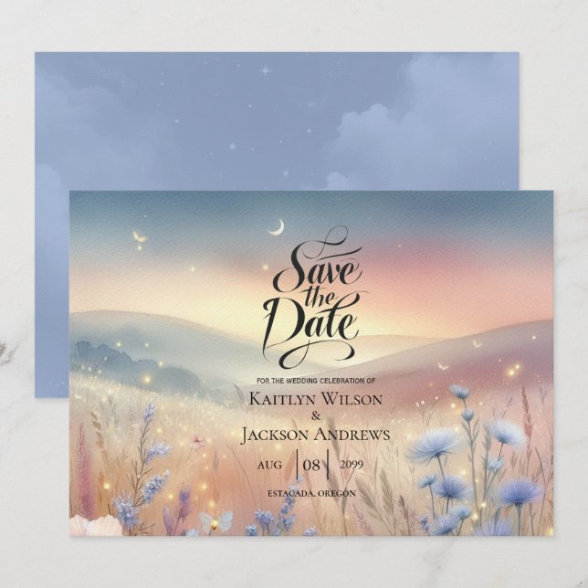 Moonlit Wildflower Whispers Wedding Save The Date (Front/Back)