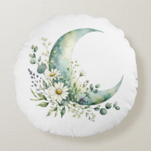 Moonlit Wildflowers Round  Pillow