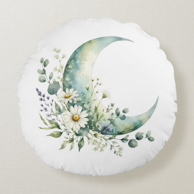 Moonlit Wildflowers Round  Pillow (Front)