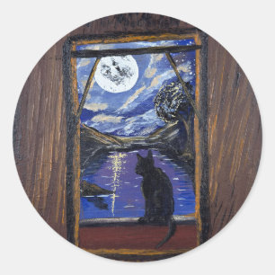 Moonlit Window—handmade artwork Classic Round Sticker