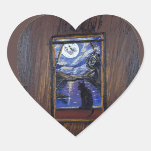    Moonlit Window—handmade artwork  Heart Sticker