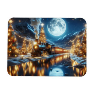 Moonlit Winter Christmas Train Magnet