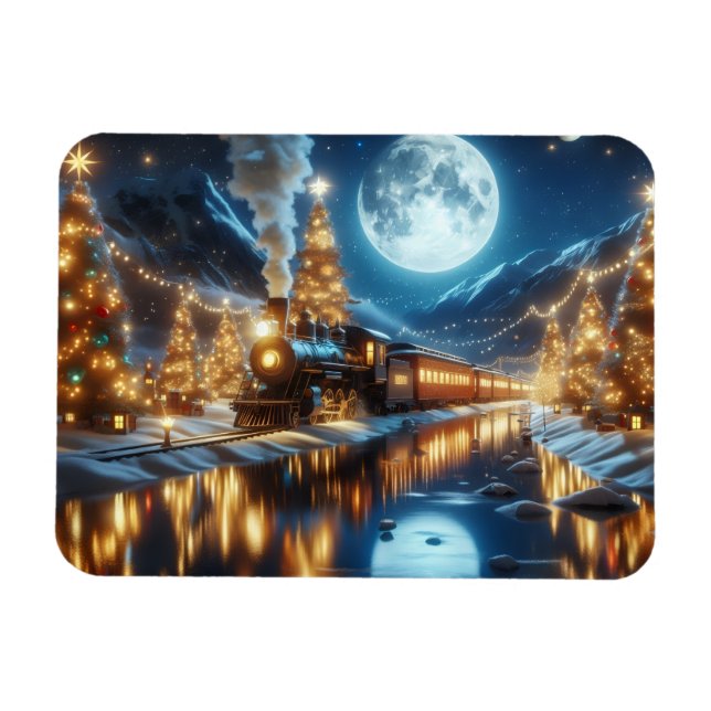 Moonlit Winter Christmas Train Magnet (Horizontal)